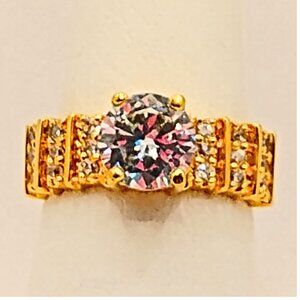 VTG Lind 14K Gold Plated Cubic Zircon Ring Women 6.75 Round Cut Wedding Bridal